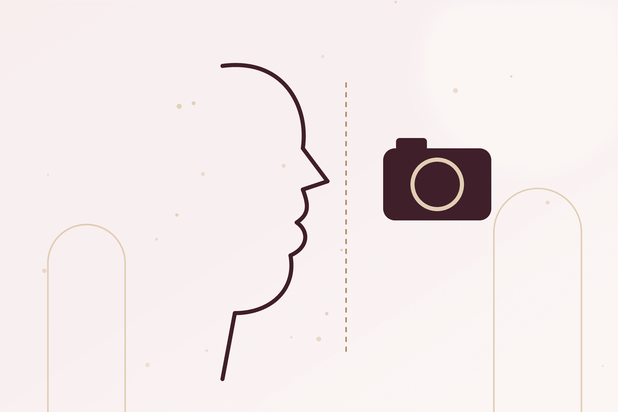 İllüstrasiya: üz profili, simmetriya xətti və fotoaparat